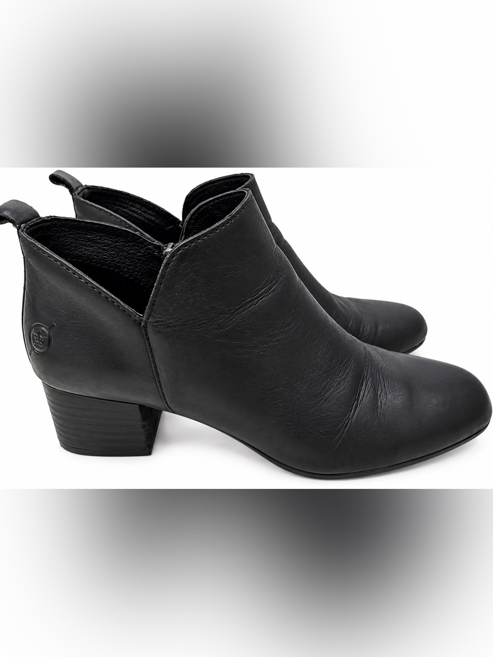 Born Black Leather Ankle Booties with Low Block Heel